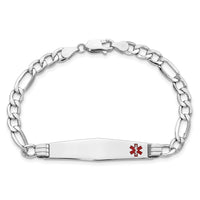 14K WG Semi-Solid Medical Soft Diamond Shape Red Enamel Figaro ID Bracelet-XM592FCW-7