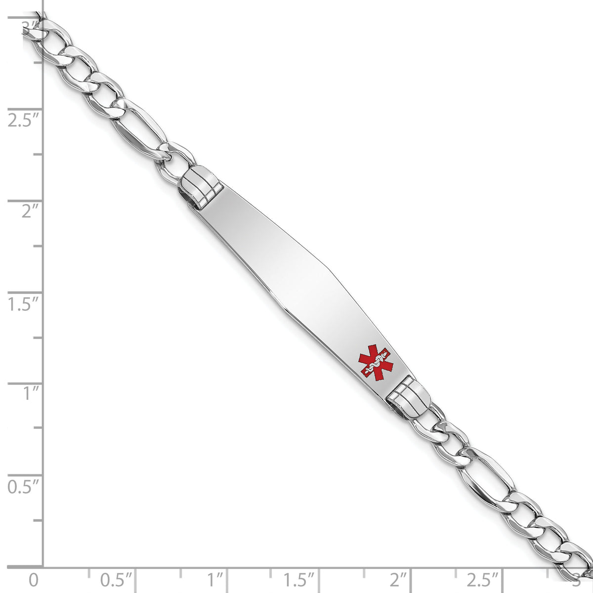 14K WG Semi-Solid Medical Soft Diamond Shape Red Enamel Figaro ID Bracelet-XM592FCW-7
