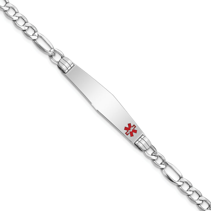 14K WG Semi-Solid Medical Soft Diamond Shape Red Enamel Figaro ID Bracelet-XM592FCW-7
