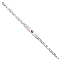 14K WG Semi-Solid Medical Soft Diamond Shape Red Enamel Curb ID Bracelet-XM593CCW-7