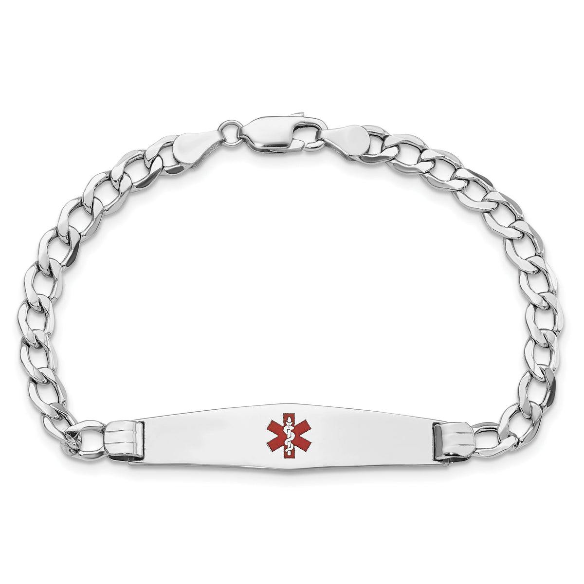 14K WG Semi-Solid Medical Soft Diamond Shape Red Enamel Curb ID Bracelet-XM593CCW-7