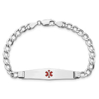 14K WG Semi-Solid Medical Soft Diamond Shape Red Enamel Curb ID Bracelet-XM593CCW-7