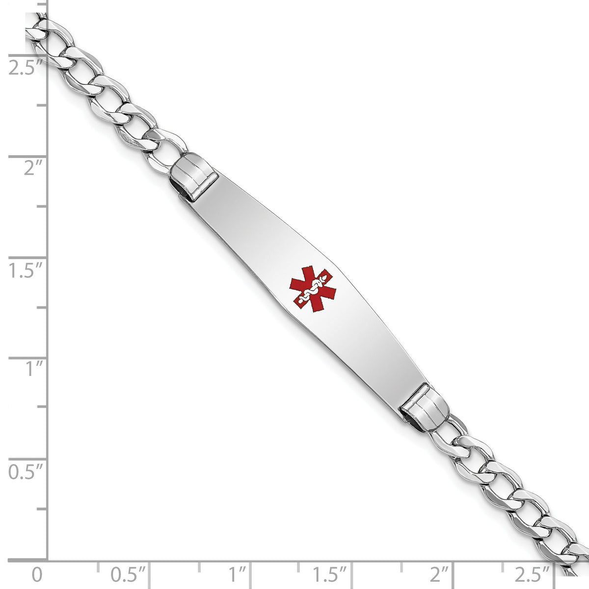 14K WG Semi-Solid Medical Soft Diamond Shape Red Enamel Curb ID Bracelet-XM593CCW-7