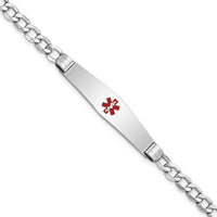 14K WG Semi-Solid Medical Soft Diamond Shape Red Enamel Curb ID Bracelet-XM593CCW-7