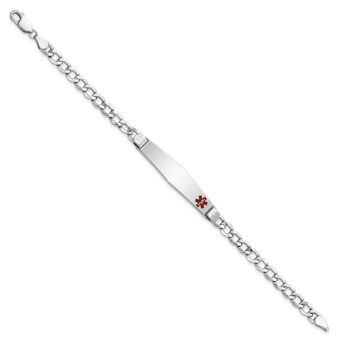 14K WG Semi-Solid Medical Soft Diamond Shape Red Enamel Cuban ID Bracelet-XM593FCW-7