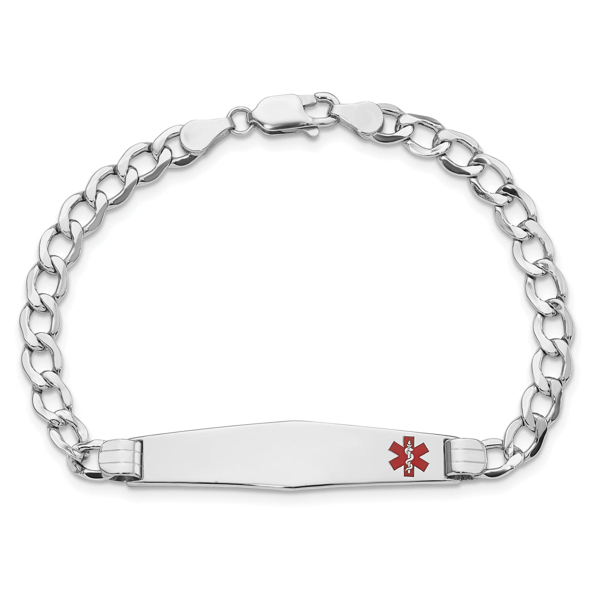 14K WG Semi-Solid Medical Soft Diamond Shape Red Enamel Cuban ID Bracelet-XM593FCW-8