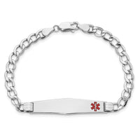 14K WG Semi-Solid Medical Soft Diamond Shape Red Enamel Cuban ID Bracelet-XM593FCW-8