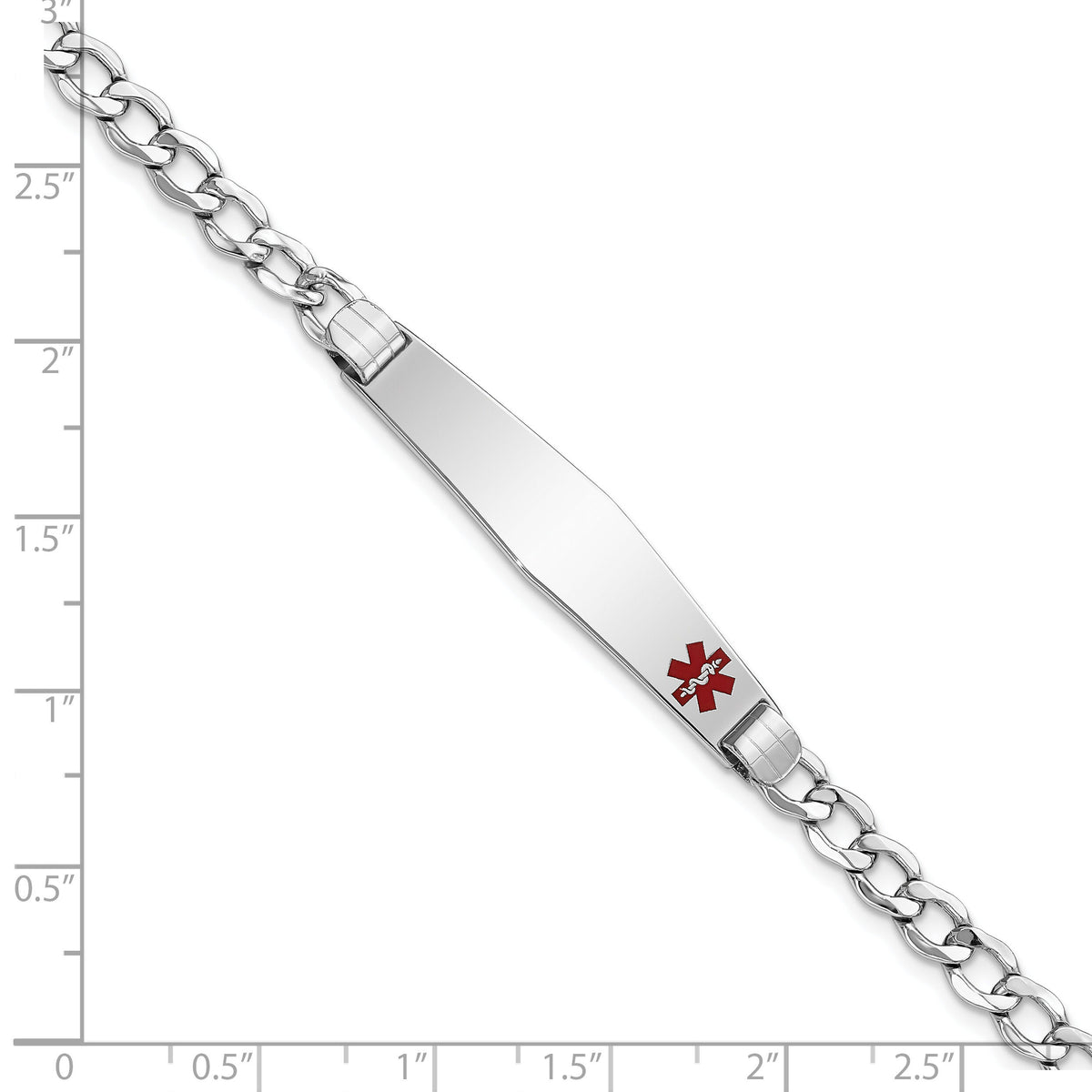 14K WG Semi-Solid Medical Soft Diamond Shape Red Enamel Cuban ID Bracelet-XM593FCW-8