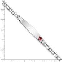 14K WG Semi-Solid Medical Soft Diamond Shape Red Enamel Cuban ID Bracelet-XM593FCW-8