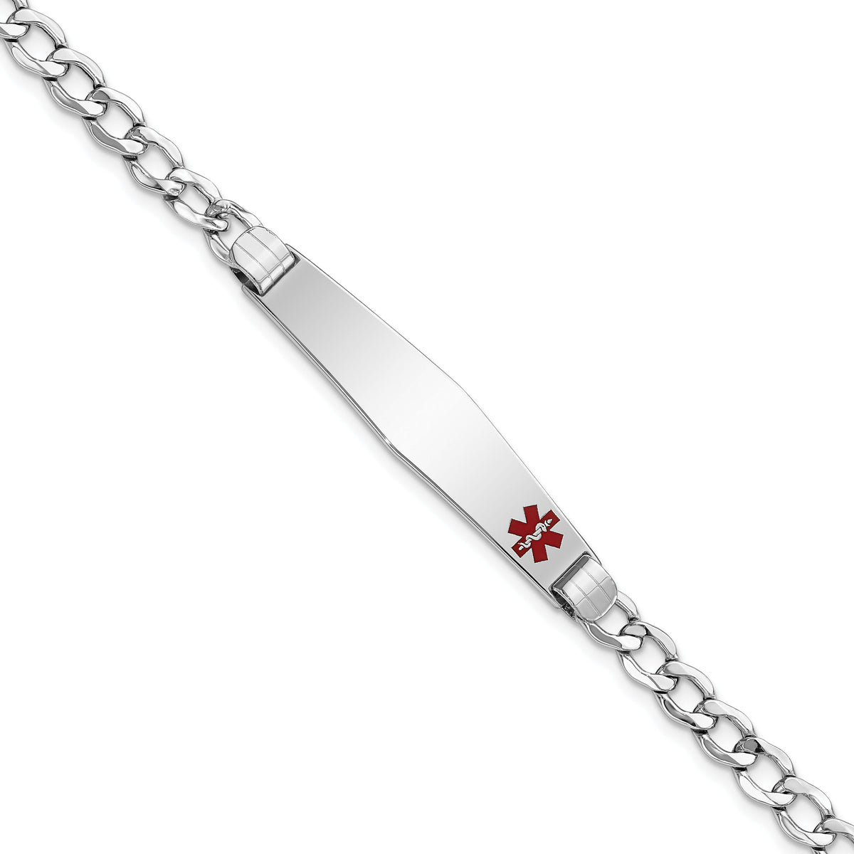 14K WG Semi-Solid Medical Soft Diamond Shape Red Enamel Cuban ID Bracelet-XM593FCW-8