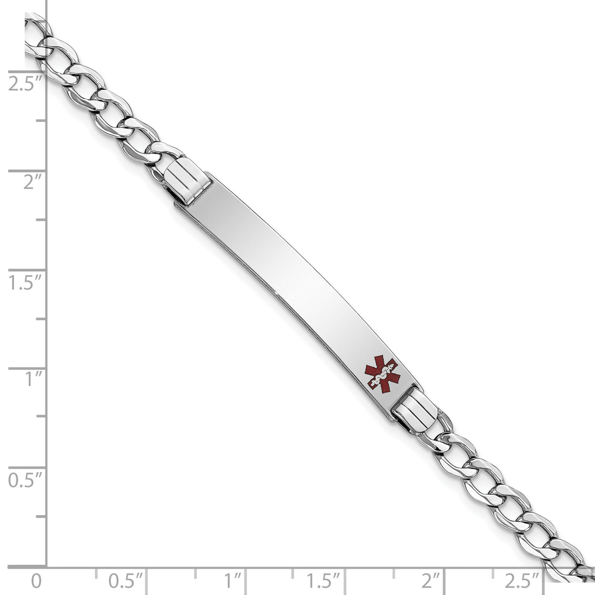 14K WG Semi-Solid Medical Polished Red Enamel Curb ID Bracelet-XM593FRW-8
