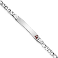 14K WG Semi-Solid Medical Polished Red Enamel Curb ID Bracelet-XM593FRW-8