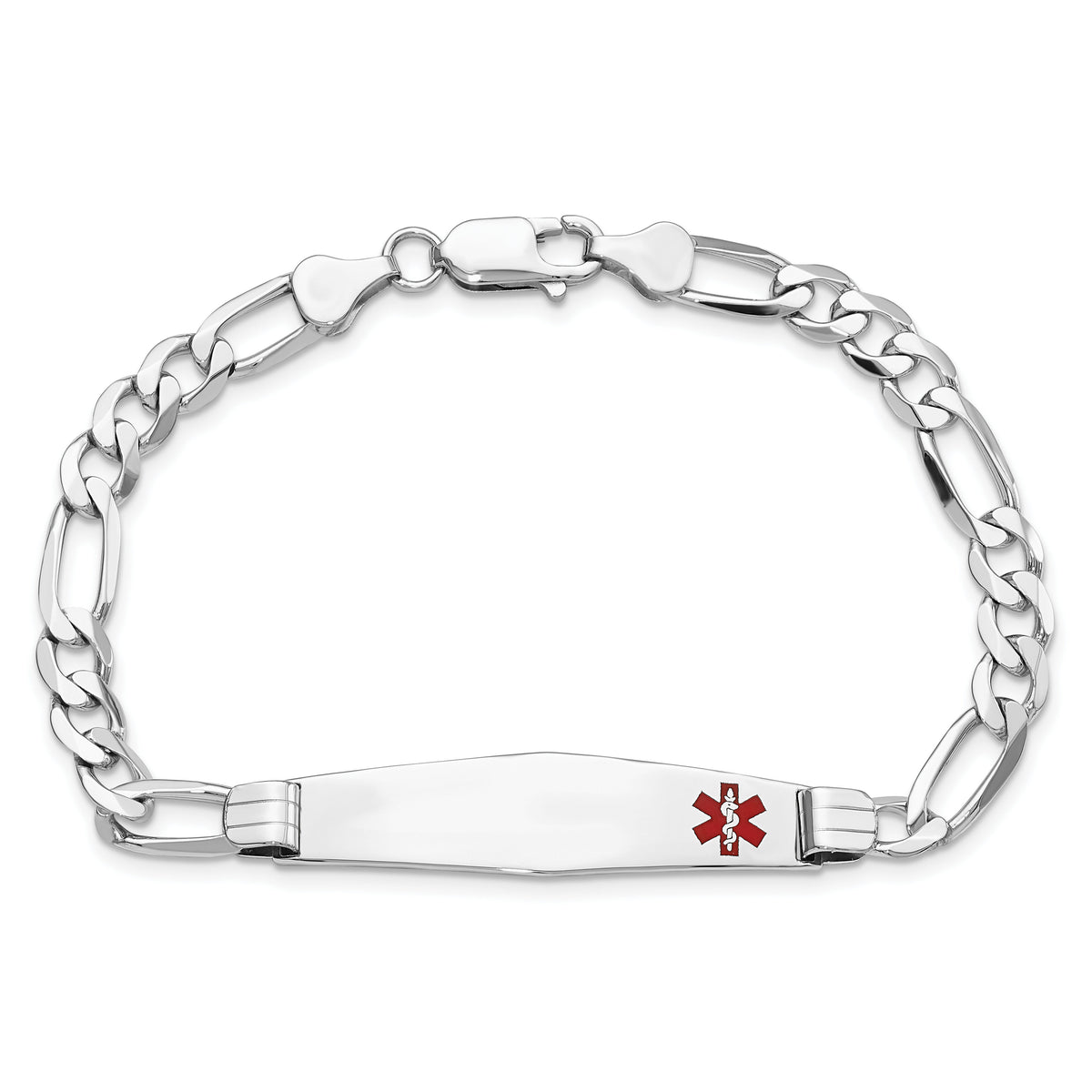 14K WG Medical Soft Diamond Shape Red Enamel Figaro Link ID Bracelet-XM594FCW-8