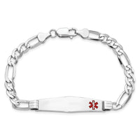 14K WG Medical Soft Diamond Shape Red Enamel Figaro Link ID Bracelet-XM594FCW-8