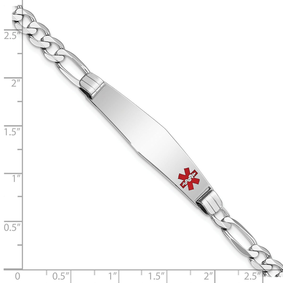 14K WG Medical Soft Diamond Shape Red Enamel Figaro Link ID Bracelet-XM594FCW-8