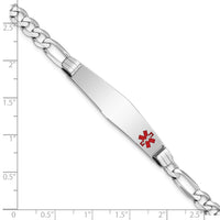 14K WG Medical Soft Diamond Shape Red Enamel Figaro Link ID Bracelet-XM594FCW-8