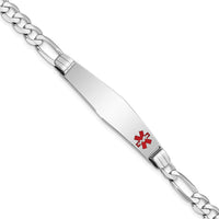 14K WG Medical Soft Diamond Shape Red Enamel Figaro Link ID Bracelet-XM594FCW-8