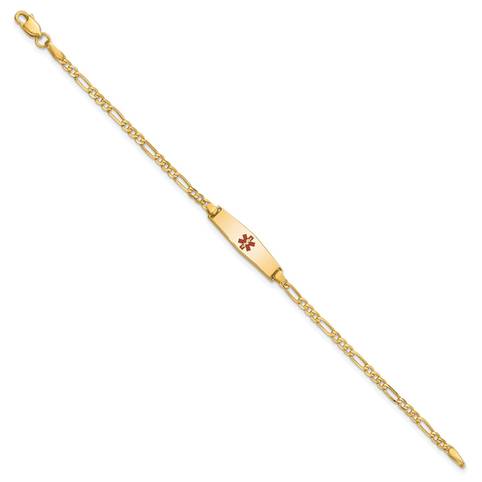 14k Medical Soft Diamond Shape Red Enamel Figaro ID Bracelet-XM595CC-6