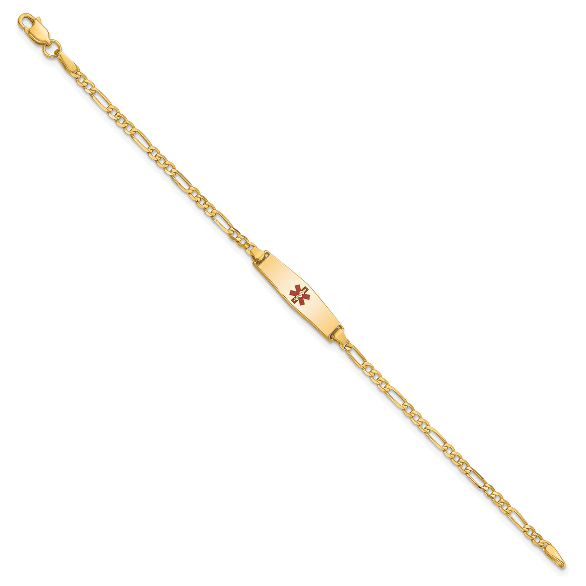 14k Medical Soft Diamond Shape Red Enamel Figaro Link ID Bracelet-XM595CC-8