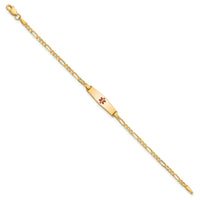 14k Medical Soft Diamond Shape Red Enamel Figaro Link ID Bracelet-XM595CC-8