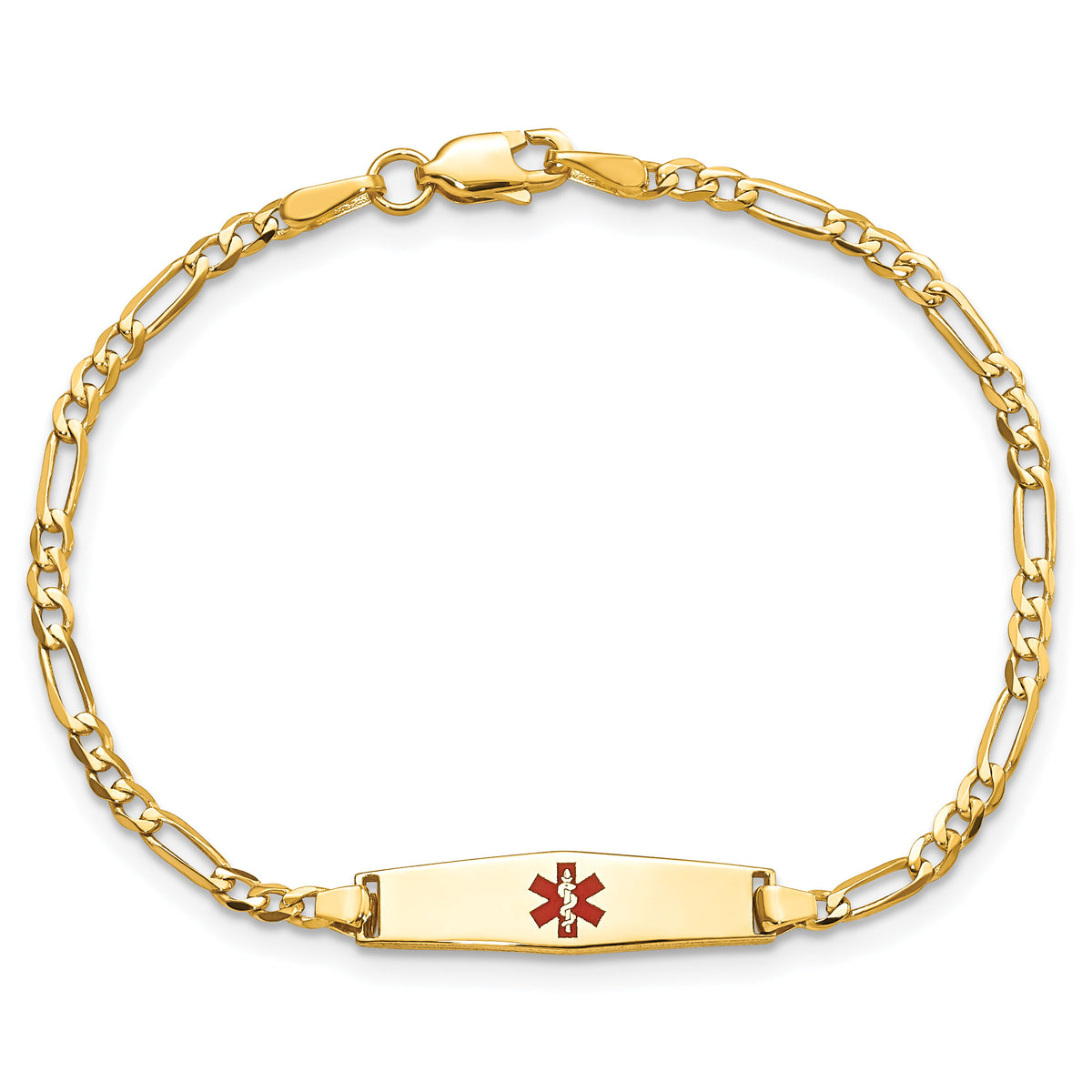 14k Medical Soft Diamond Shape Red Enamel Figaro ID Bracelet-XM595CC-6
