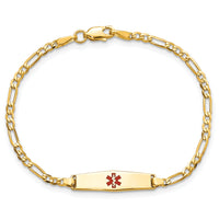 14k Medical Soft Diamond Shape Red Enamel Figaro Link ID Bracelet-XM595CC-8