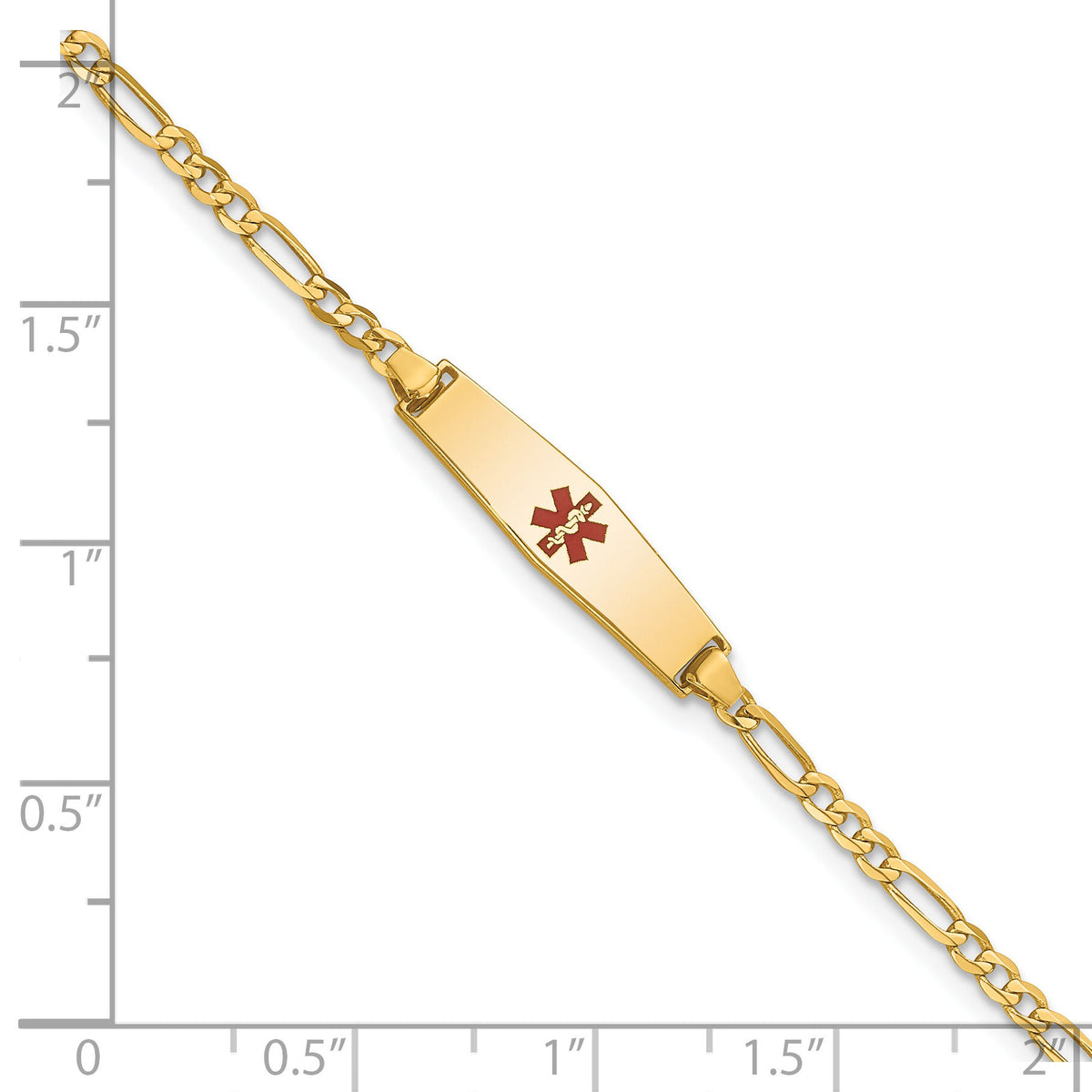 14k Medical Soft Diamond Shape Red Enamel Figaro ID Bracelet-XM595CC-6