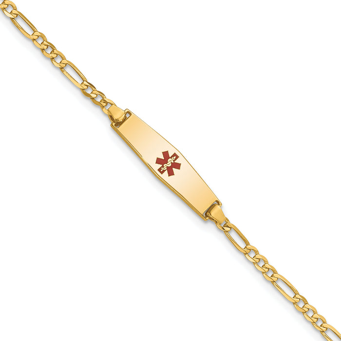 14k Medical Soft Diamond Shape Red Enamel Figaro Link ID Bracelet-XM595CC-8