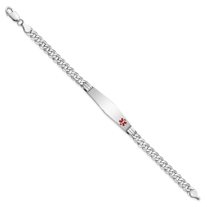 14K WG Medical Soft Diamond Shape Red Enamel Flat Curb Link ID Bracelet-XM595FCW-8