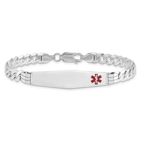 14K WG Medical Soft Diamond Shape Red Enamel Flat Curb Link ID Bracelet-XM595FCW-8