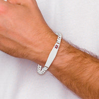 14K WG Medical Soft Diamond Shape Red Enamel Flat Curb Link ID Bracelet-XM595FCW-8