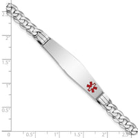 14K WG Medical Soft Diamond Shape Red Enamel Flat Curb Link ID Bracelet-XM595FCW-8