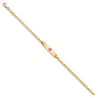 14k Medical Soft Diamond Shape Red Enamel Curb ID Bracelet-XM596CC-6