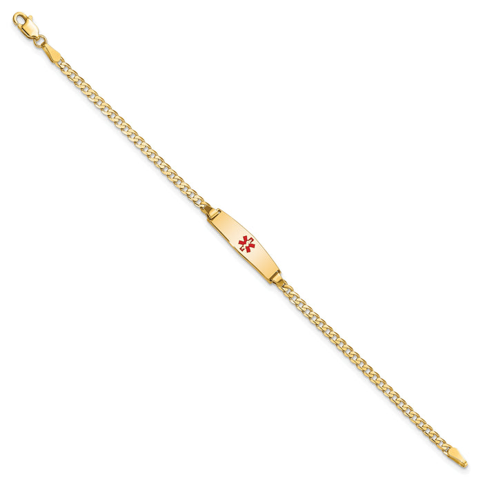 14k Medical Soft Diamond Shape Red Enamel Curb ID Bracelet-XM596CC-6