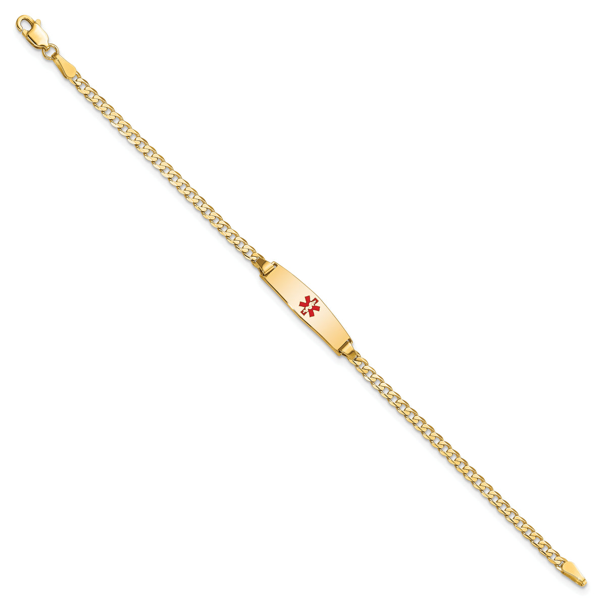 14k Medical Soft Diamond Shape Red Enamel Curb Link ID Bracelet-XM596CC-8