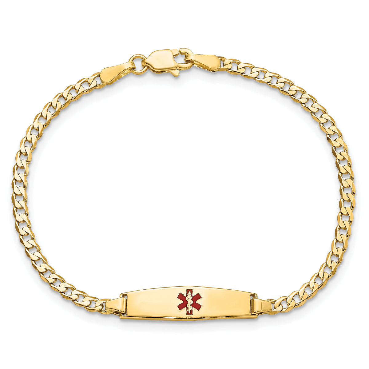 14k Medical Soft Diamond Shape Red Enamel Curb Link ID Bracelet-XM596CC-7