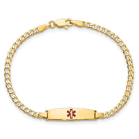 14k Medical Soft Diamond Shape Red Enamel Curb Link ID Bracelet-XM596CC-8
