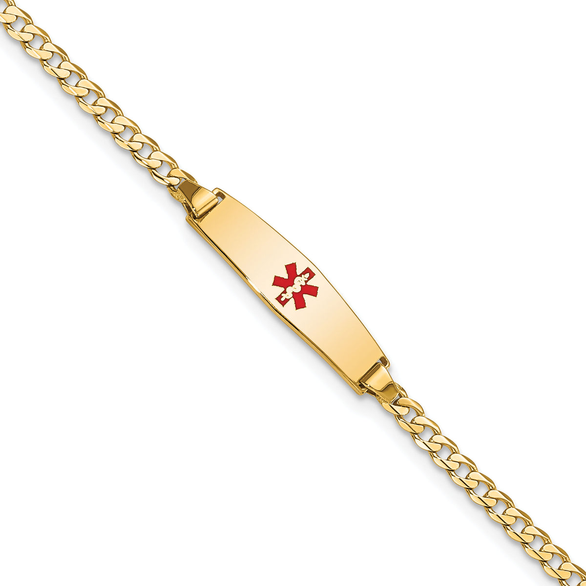 14k Medical Soft Diamond Shape Red Enamel Curb ID Bracelet-XM596CC-6