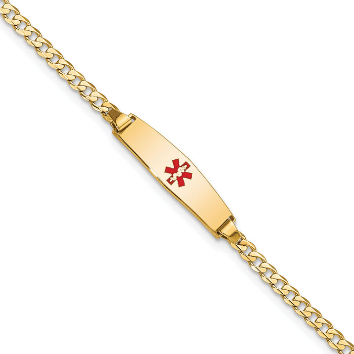 14k Medical Soft Diamond Shape Red Enamel Curb ID Bracelet-XM596CC-6