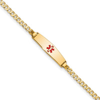 14k Medical Soft Diamond Shape Red Enamel Curb Link ID Bracelet-XM596CC-8