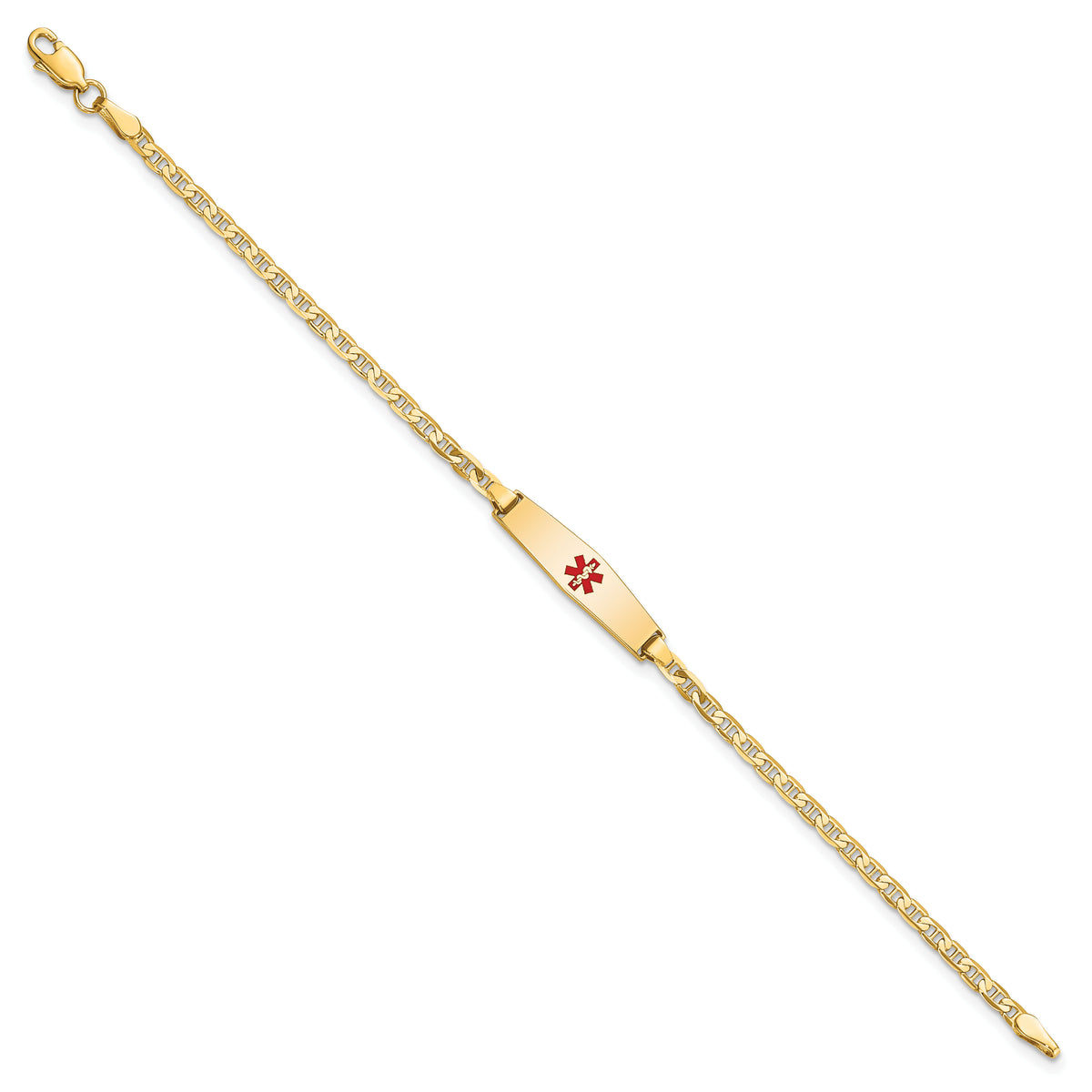 14k Medical Soft Diamond Shape Red Enamel Flat Anchor Link ID Bracelet-XM597CC-6