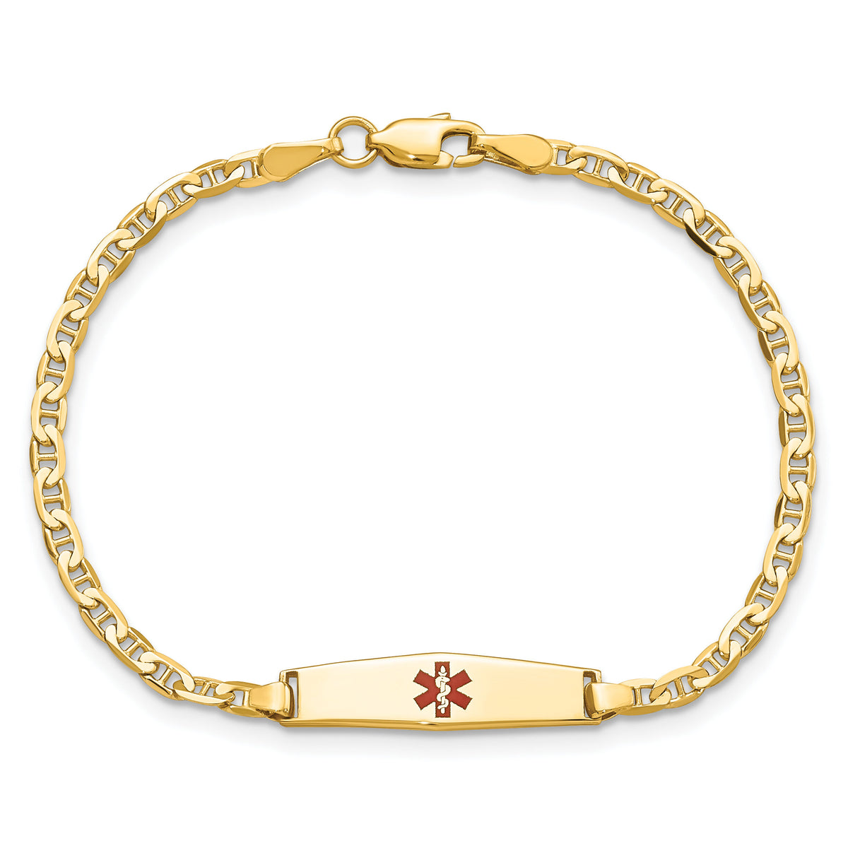 14k Medical Soft Diamond Shape Red Enamel Flat Anchor Link ID Bracelet-XM597CC-6