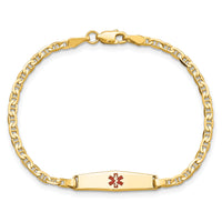 14k Medical Soft Diamond Shape Red Enamel Flat Anchor Link ID Bracelet-XM597CC-6
