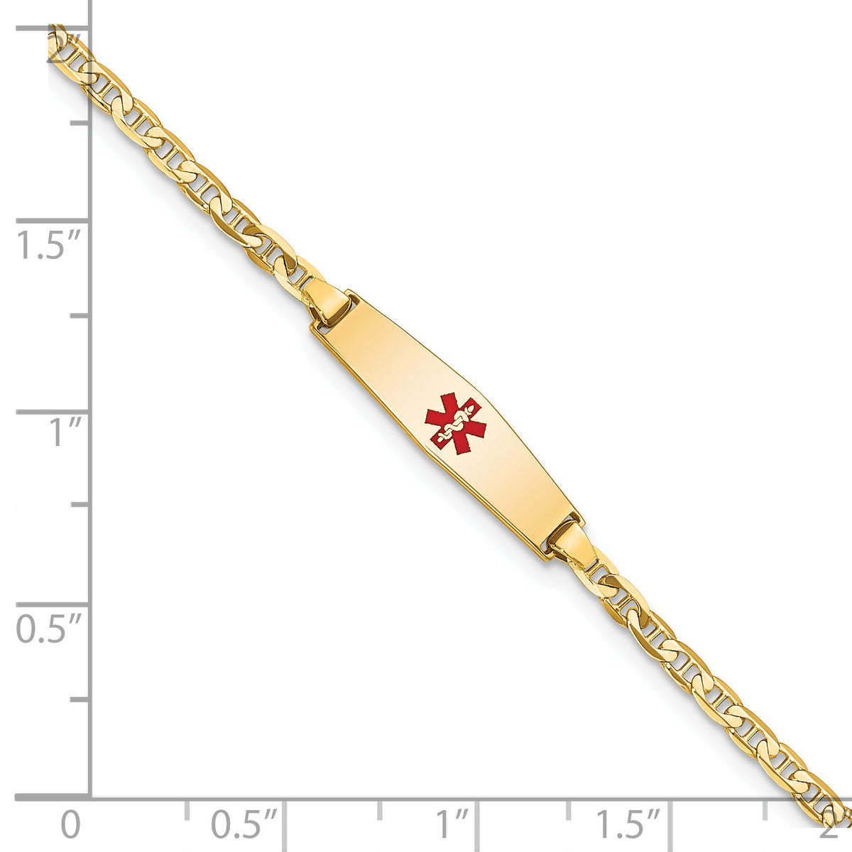 14k Medical Soft Diamond Shape Red Enamel Flat Anchor Link ID Bracelet-XM597CC-6