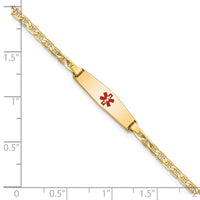 14k Medical Soft Diamond Shape Red Enamel Flat Anchor Link ID Bracelet-XM597CC-6