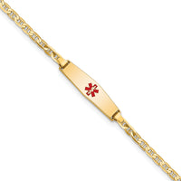 14k Medical Soft Diamond Shape Red Enamel Flat Anchor Link ID Bracelet-XM597CC-6