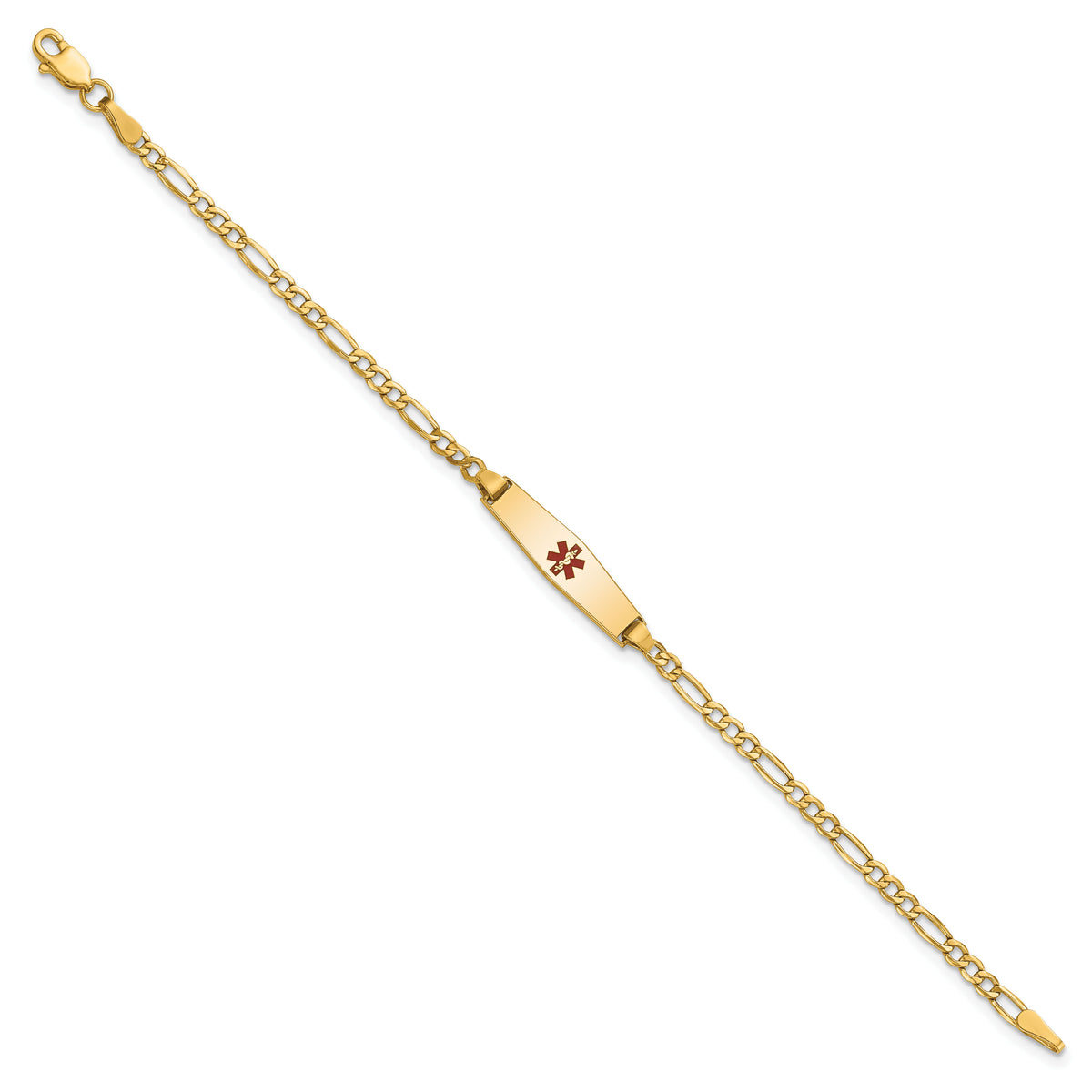 14k Medical Semi-Solid Soft Diamond Shape Red Enamel Figaro ID Bracelet-XM598CC-6