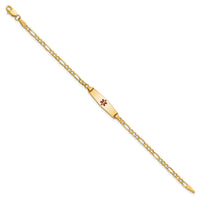 14k Medical Semi-Solid Soft Diamond Shape Red Enamel Figaro ID Bracelet-XM598CC-6