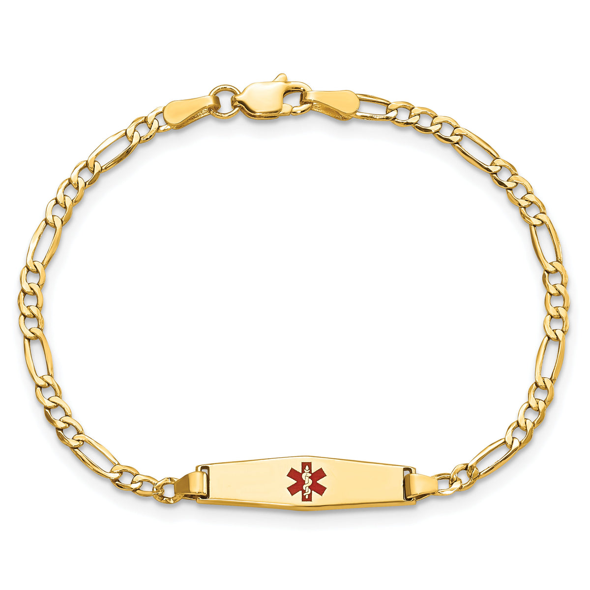 14k Medical Semi-Solid Soft Diamond Shape Red Enamel Figaro ID Bracelet-XM598CC-6