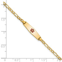 14k Medical Semi-Solid Soft Diamond Shape Red Enamel Figaro ID Bracelet-XM598CC-7